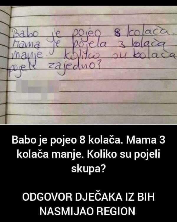 BABO JE POJEO 8 KOLAČA, MAMA JE POJELA 3 KOLAČA MANJE! Koliko su kolača pojeli skupa – ODGOVOR DJEČAKA IZ BOSNE NASMIJAO REGION