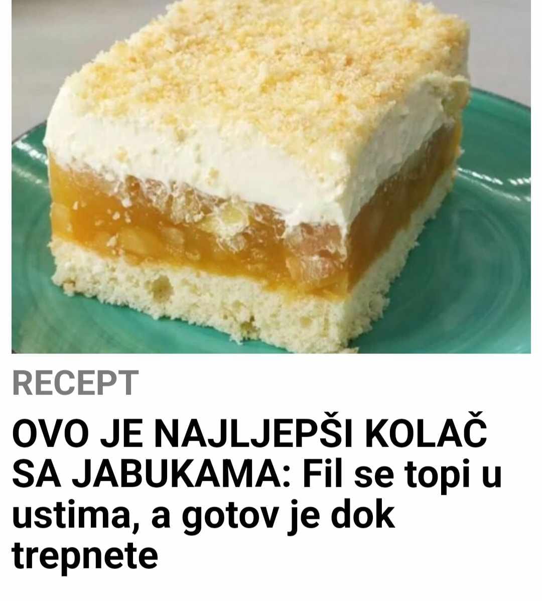 OVO JE NAJLJEPŠI KOLAČ SA JABUKAMA: Fil se topi u ustima, a gotov je dok trepnete