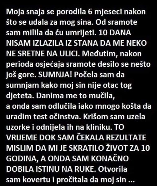 “Moja snaha se porodila 6 mjeseci nakon što se udala za mog sina”